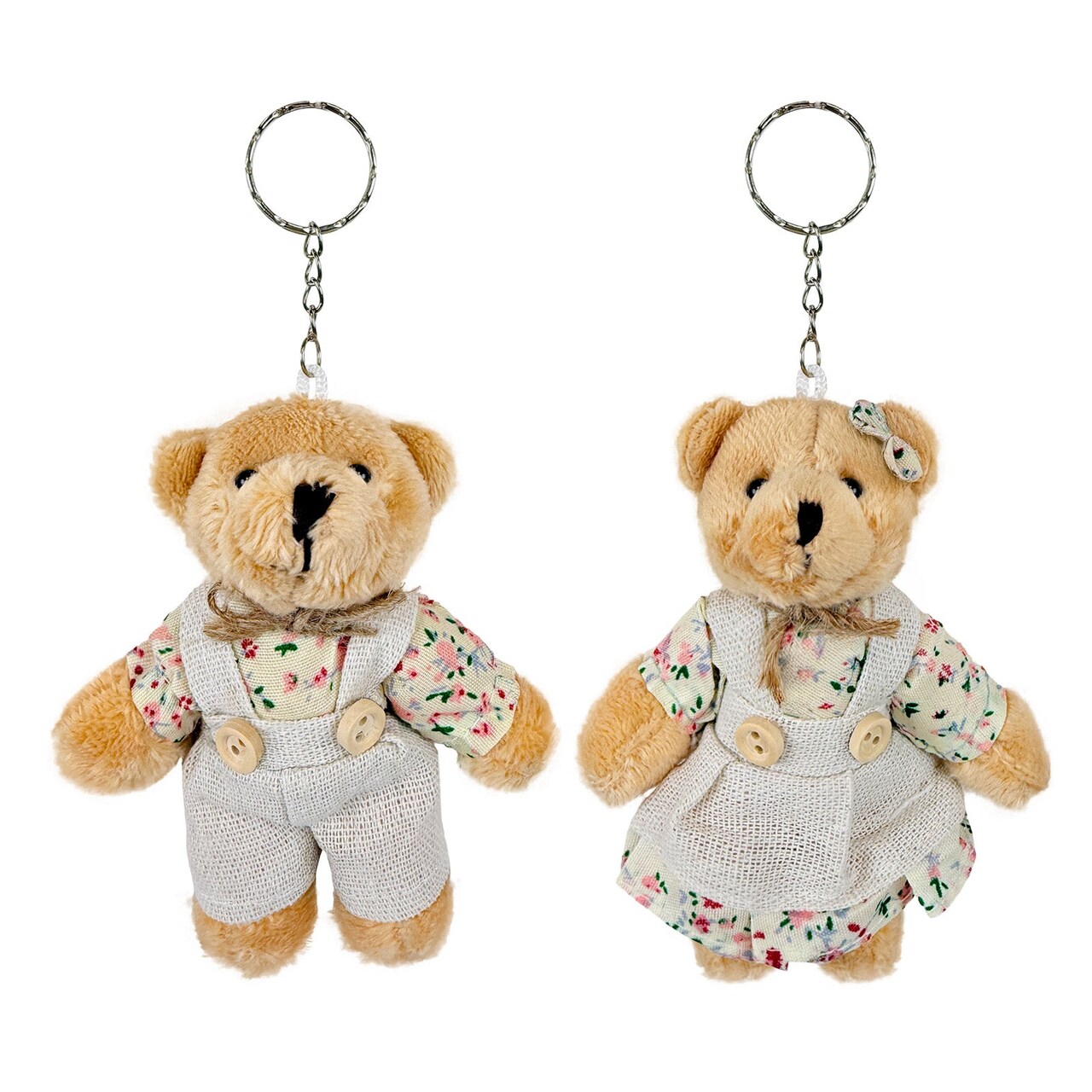 Wrapables Country Floral Plush Stuffed Animal Doll Keychain Bag Charm (Set of 2), Bear Couple
